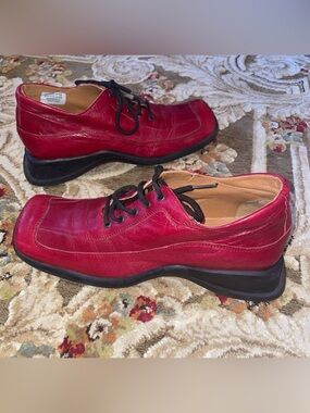 FRU.IT FRUIT Red Leather Lace Front Retro Square Toe Shoes Made In Italy